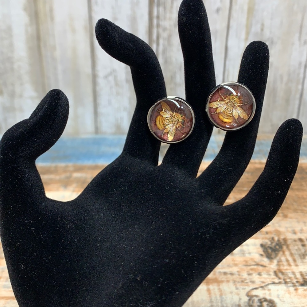 Vintage Silver Cuff Links w/Bumble Bee